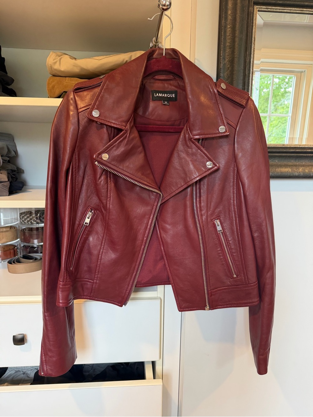LAMARQUE Wine Red Leather Moto Jacket